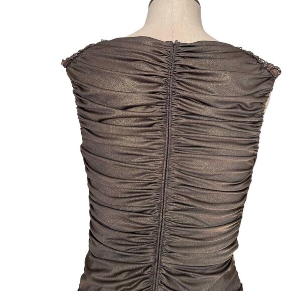 Cache Gold Metallic Bodycon Dress Womens Sz Medium Sleeveless Runched Beaded - Picture 13 of 16